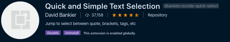 Quick and simple text selection in the visual studio code store