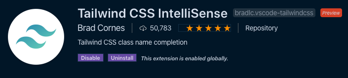 Tailwind CSS intelliSence in the visual studio code store